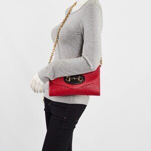 Gucci Red Raffia/Leather Horsebit 1955 Small Crossbody Bag